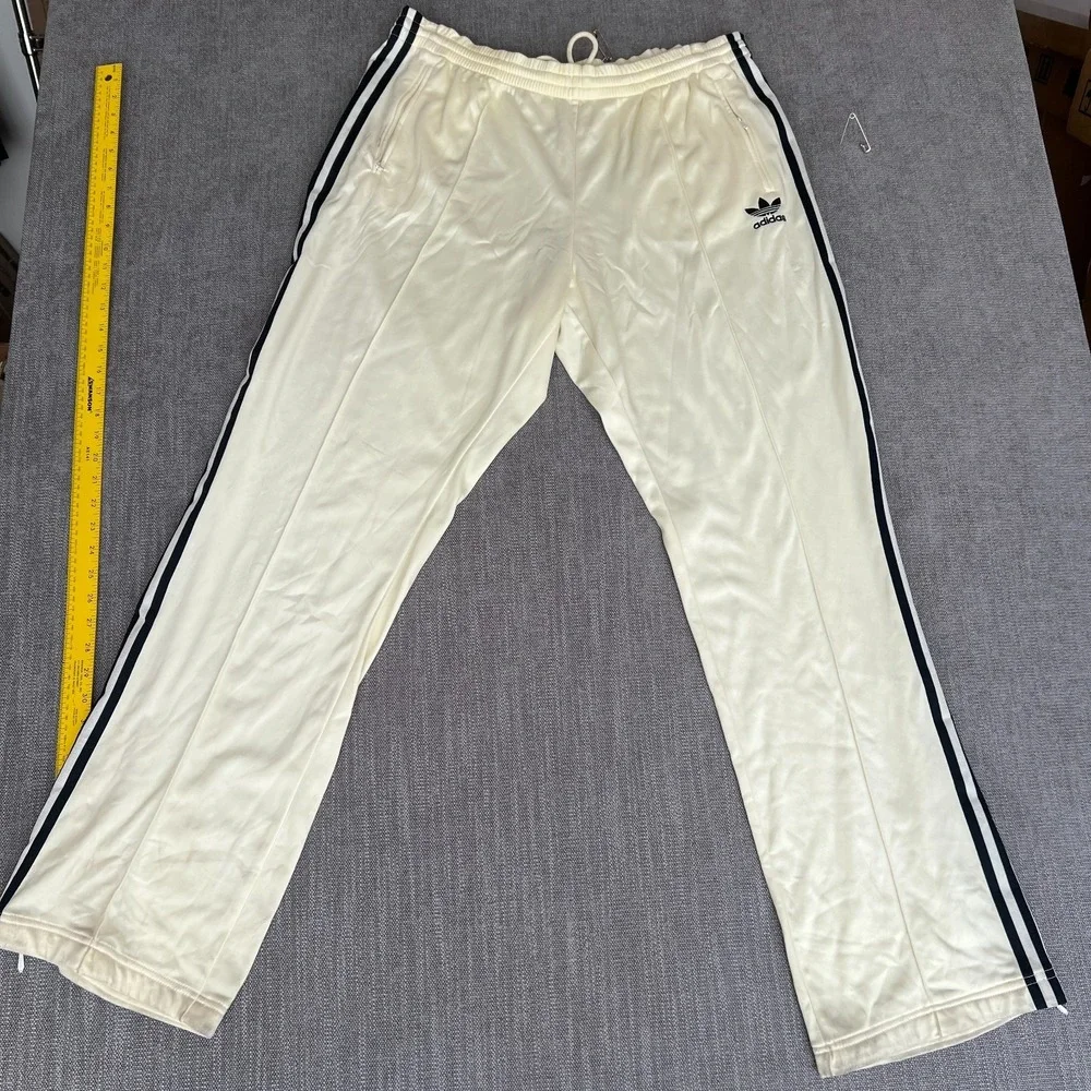 Adidas Originals Track Pants Mens XL Off White Black Stripe Ankle Zip Athleisure